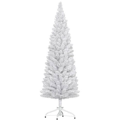 HOMCOM 5ft Snow Flocked Pencil Christmas Tree, Slim Artificial Christmas Tree with 246 Branch Tips and Metal Base, Home Indoor Party Holiday Decorati