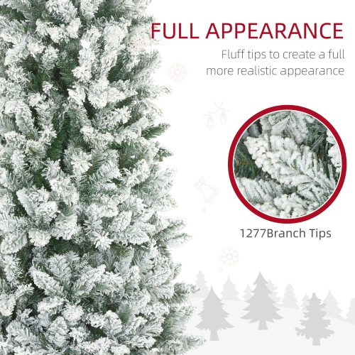 HOMCOM 9ft Tall Pencil Christmas Tree, Artificial Flocked Christmas Tree with 1277 Branch Tips and Steel Base, Holiday Décor for Home Office, Green