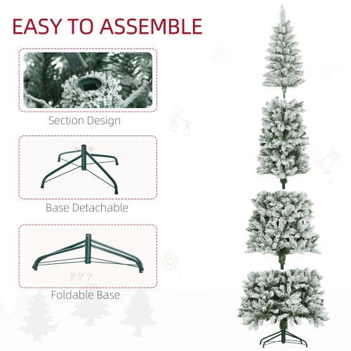 HOMCOM 9ft Tall Pencil Christmas Tree, Artificial Flocked Christmas Tree with 1277 Branch Tips and Steel Base, Holiday Décor for Home Office, Green