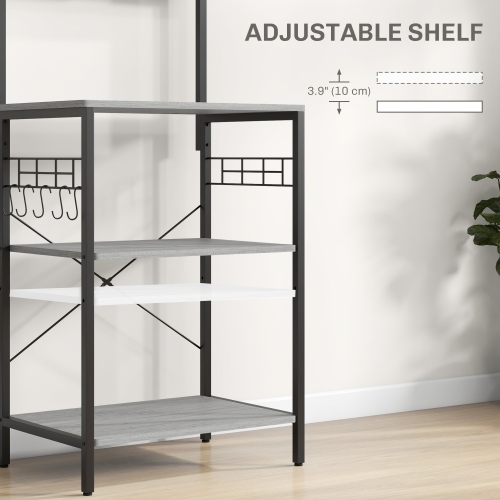 HOMCOM – Support à pâtisserie avec prise d’alimentation, support pour micro-ondes, barre à café avec tablettes réglables, 5 crochets pour épices,