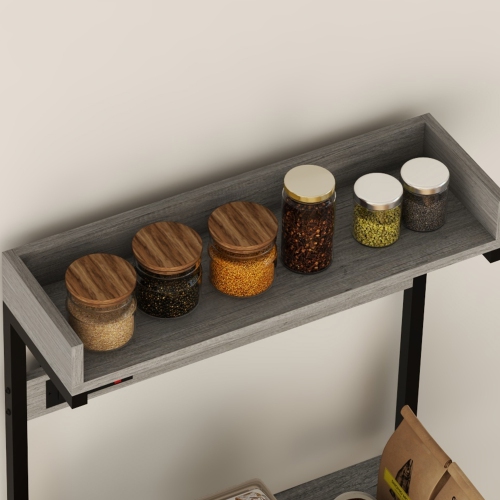 HOMCOM – Support à pâtisserie avec prise d’alimentation, support pour micro-ondes, barre à café avec tablettes réglables, 5 crochets pour épices,