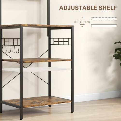 HOMCOM – Support à pâtisserie avec prise d’alimentation, support pour micro-ondes, barre à café avec tablettes réglables, 5 crochets pour épices,