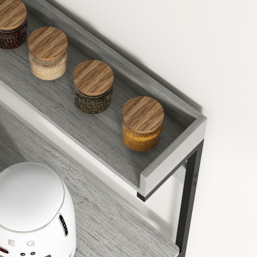 HOMCOM – Support à pâtisserie avec prise d’alimentation, support pour micro-ondes, barre à café avec tablettes réglables, 5 crochets pour épices,