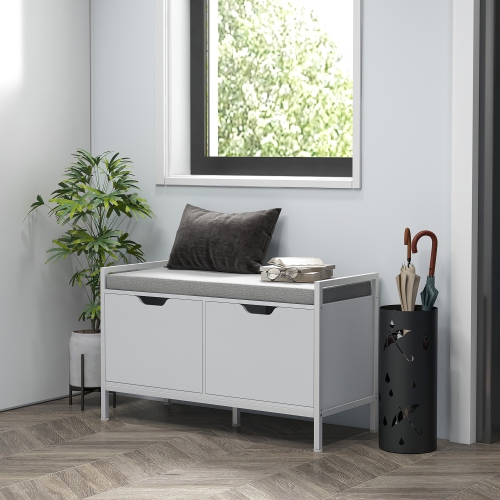 Banc à chaussures de HOMCOM avec coussin de siège, banc d'entrée, armoire à chaussures pour couloir, salon, 352 lb de soutien, blanc