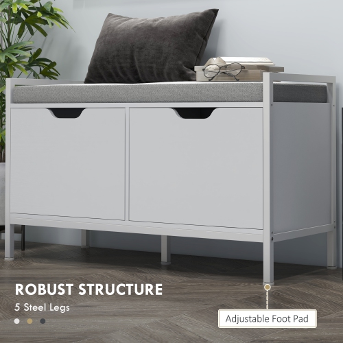 Banc à chaussures de HOMCOM avec coussin de siège, banc d'entrée, armoire à chaussures pour couloir, salon, 352 lb de soutien, blanc