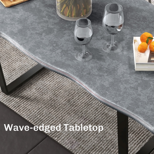 HOMCOM 63" Dining Table, Industrial Kitchen Table with Wave-edged Tabletop and Steel Legs for Up to 6 People, Cement Grey