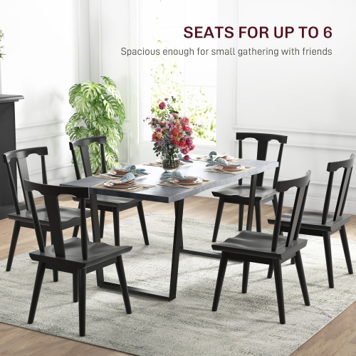 HOMCOM 63" Dining Table, Industrial Kitchen Table with Wave-edged Tabletop and Steel Legs for Up to 6 People, Cement Grey