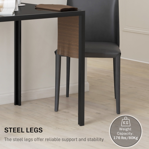 HOMCOM Square Dining Table for 2-4 People, Modern Kitchen Table with Tabletop Tempered Glass and Metal Legs for Dining Room, Living Room, Black