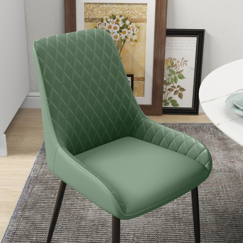 HOMCOM Modern Dining Chairs Set of 2, PU Leather Upholstered Kitchen Chairs with Diamond Tufting and Steel Legs for Dining Room, Living Room,