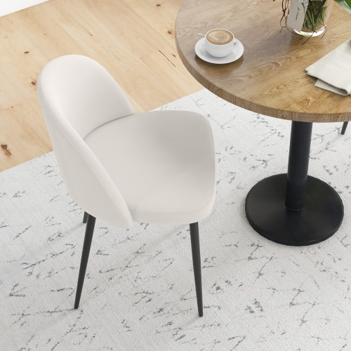 HOMCOM Modern Dining Chairs Set of 2, Mid-Back Velvet Upholstered Kitchen Chairs, Side Chair for Living Room, Dining Room, Cream White