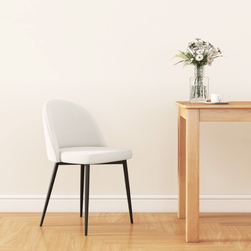 HOMCOM Modern Dining Chairs Set of 2, Mid-Back Velvet Upholstered Kitchen Chairs, Side Chair for Living Room, Dining Room, Cream White