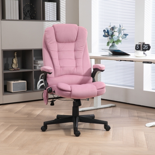 Vinsetto – Fauteuil de bureau de massage avec vibration en 6 points, fauteuil de direction inclinable en velours à dossier haut, roulettes