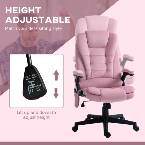 Vinsetto – Fauteuil de bureau de massage avec vibration en 6 points, fauteuil de direction inclinable en velours à dossier haut, roulettes