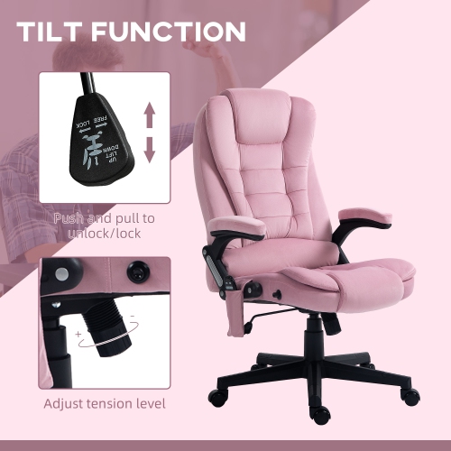Vinsetto – Fauteuil de bureau de massage avec vibration en 6 points, fauteuil de direction inclinable en velours à dossier haut, roulettes