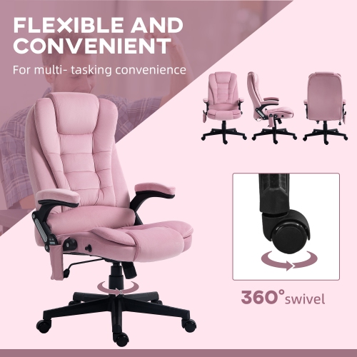Vinsetto – Fauteuil de bureau de massage avec vibration en 6 points, fauteuil de direction inclinable en velours à dossier haut, roulettes