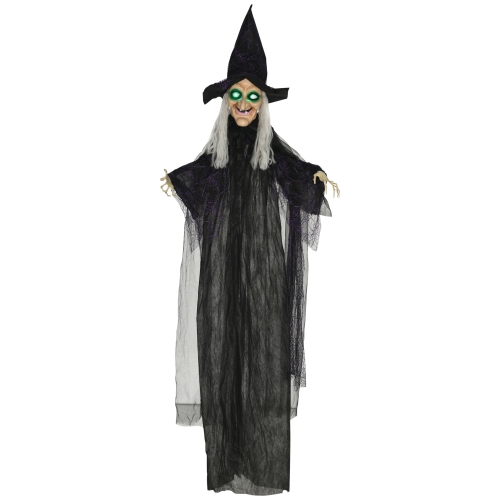 HOMCOM  6' Life Size Witch Outdoor Halloween Decoration, Sound And Motion Activated, Halloween Prop W/ Light Up Eyes, Speak Sound for Haunted House