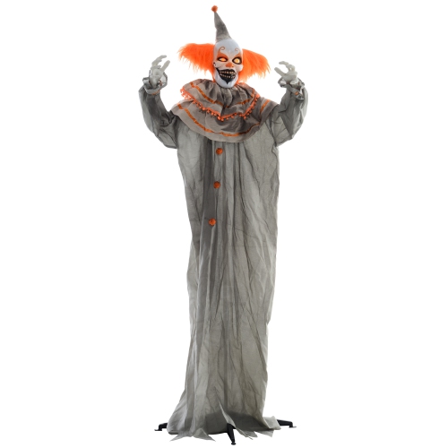 HOMCOM  6' Life Size Outdoor Halloween Decoration Animatronic Classic Clown, Sound And Motion Activated, Animated Prop W/ Light Up Eyes, Laughing