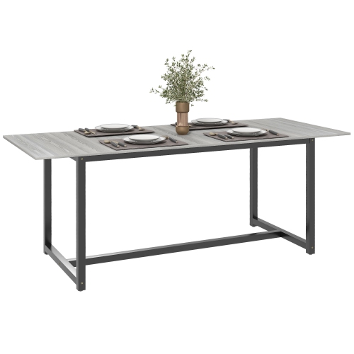 HOMCOM  " Extendable Dining Table for 4-6, Industrial Folding Kitchen Table With Steel Frame, 63""-79"" Adjustable Tabletop Wood Grain" In Grey