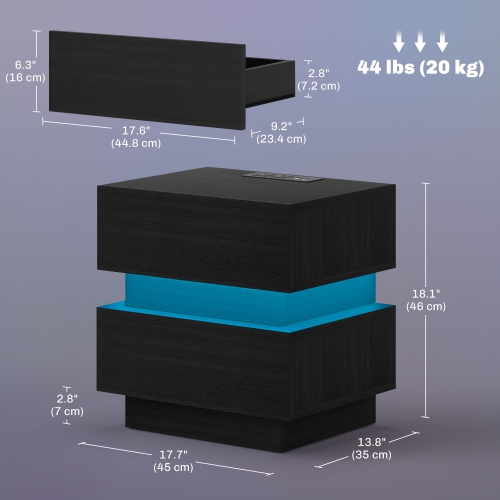 Table de chevet HOMCOM avec station de recharge et éclairage DEL, table de chevet avec ports USB et prises c.a., table d'appoint avec rangement et