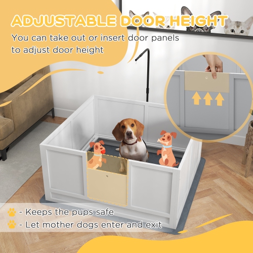 PawHut – Boîte de rangement pour chiens, chiot avec support à lumière rétractable, coussin étanche, rail, porte à hauteur réglable pour chiens de