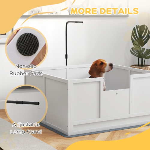 PawHut – Boîte de rangement pour chiens, chiot avec support à lumière rétractable, coussin étanche, rail, porte à hauteur réglable pour chiens de