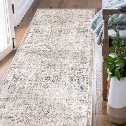 NIERBO  2 X 6 Runner Rug - Hallway Vintage Rug Indoor Floor Chenille Thin Rug Retro Distressed Multi Carpet Floral Print Mat Country Boho Rug Non