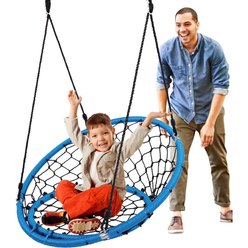SereneLife Web Chair Swing 35.5" Inch Hanging Netted Seat Kids Indoor Outdoor Yard Round Circle Saucer Swing for Trees or Swing Sets - All Season UV