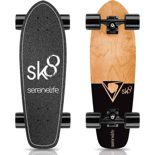 SERENELIFE  " Complete Standard Skateboard Mini Cruiser - 6 Ply Canadian & Bamboo Maple Deck Complete Double Kick Skate Board W/ 5"" Aluminum Trucks