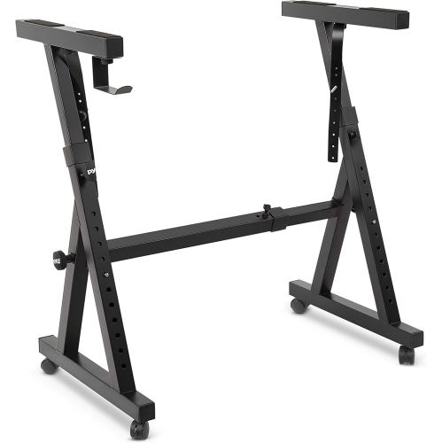 Pyle Port Universal Electronic Black Heavy-Duty Z Style Keyboard Organ Holder Rack Portable Piano Stand W/Adjustable Height and Width, Locking Wheels