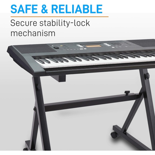 Pyle Port Universal Electronic Black Heavy-Duty Z Style Keyboard Organ Holder Rack Portable Piano Stand W/Adjustable Height and Width, Locking Wheels