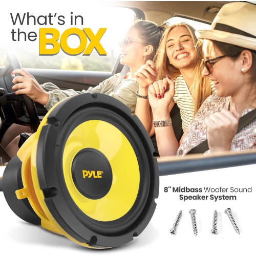 Pyle Car Midbass Speaker System - Pro 8 Inch 400 Watt 4 Ohm Auto Mid-Bass Component Poly Woofer Audio Sound Speakers For Car Stereo w/ 40 Oz Magnet,