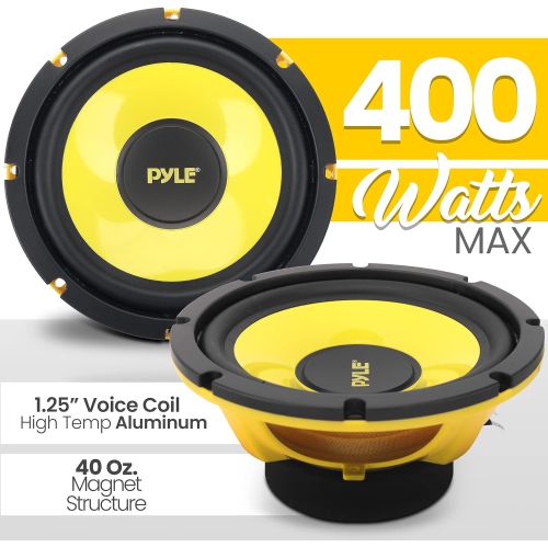 Pyle Car Midbass Speaker System - Pro 8 Inch 400 Watt 4 Ohm Auto Mid-Bass Component Poly Woofer Audio Sound Speakers For Car Stereo w/ 40 Oz Magnet,