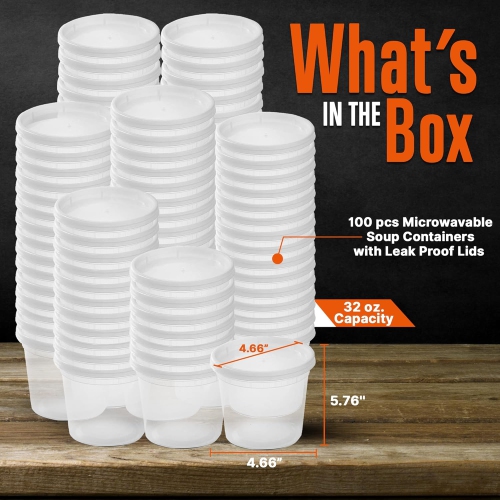 SQUATZ 100 Microwavable Food Container - 32oz Translucent Meal Box Storage with Lids, Ideal for Storing Soups, Condiments, Sauces, Dressing, Salads,