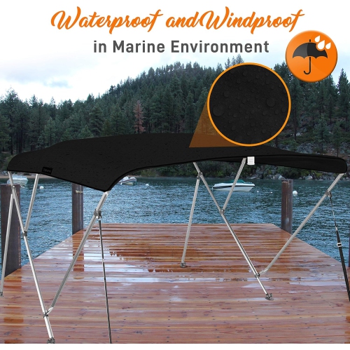 SereneLife Waterproof Boat Bimini Top Cover - 67-72" W 3 Bow Bimini Top Sun Shade Boat Canopy - 1" Double Wall Aluminum Frame Tubes, 2 Front Straps,