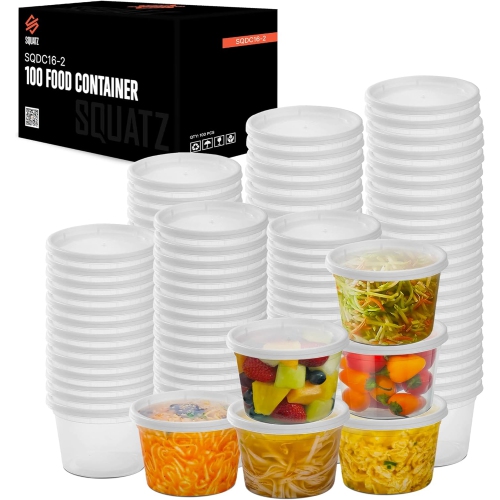 SQUATZ 100 Microwavable Food Container - 16oz Translucent Meal Box Storage with Lids, Ideal for Storing Soups, Condiments, Sauces, Dressing, Salads,