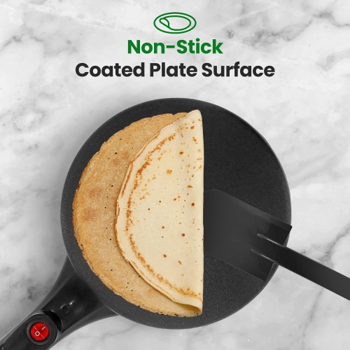 Crepe Maker - Cooks Crepes Bacon, Roti, Tortillas & Pancakes - Nonstick Cooktop - 8-inch Cook Area with On/Off Switch, Automatic Temperature Control
