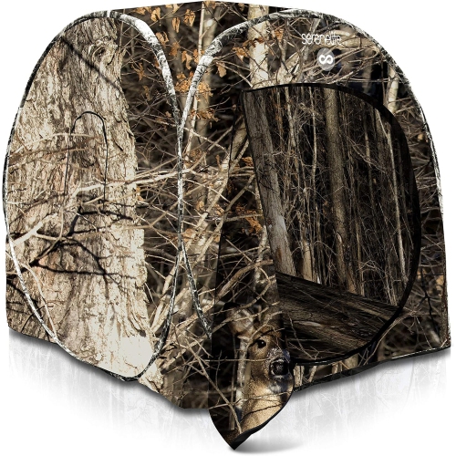 SereneLife Hunting Blind - Water Resistant Durashell Plus Hunting Ground Blind Tent Pop Up Blinds for Hunting w/Shadow Guard, Polyester Fabric, inclu