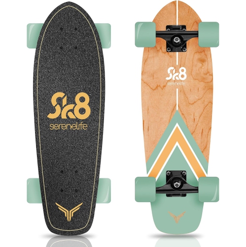 SERENELIFE  " Complete Standard Skateboard Mini Cruiser - 6 Ply Canadian & Bamboo Maple Deck Complete Double Kick Skate Board W/ 5"" Aluminum Trucks