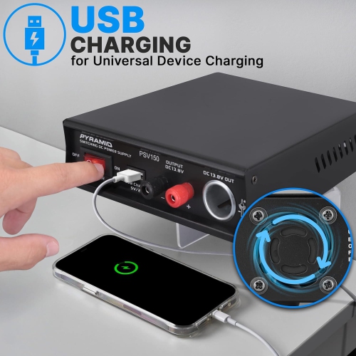 Pyramid Universal Compact Bench Power Supply- 12Amp Variable Linear Regulated Home Lab Benchtop AC-DC Power Converter - USB Port,Cigarette