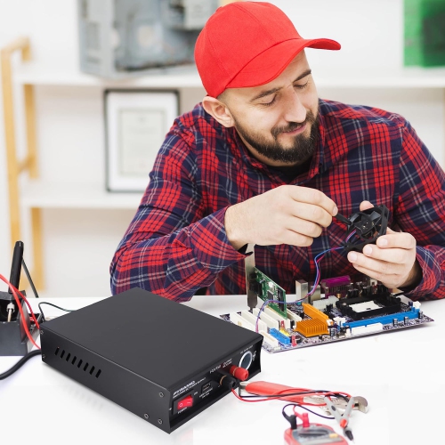 Pyramid Universal Compact Bench Power Supply- 12Amp Variable Linear Regulated Home Lab Benchtop AC-DC Power Converter - USB Port,Cigarette