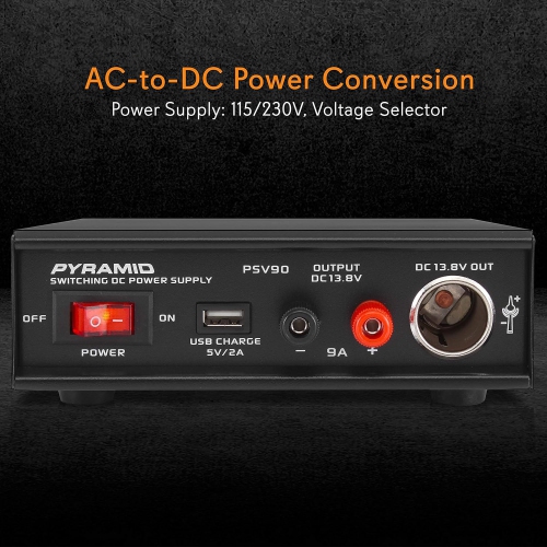 Pyramid Universal Compact Bench Power Supply - 9 Amp Regulated Home Lab Benchtop AC-DC Converter Power Supply for CB Radio, HAM w/ 13.8 Volt DC