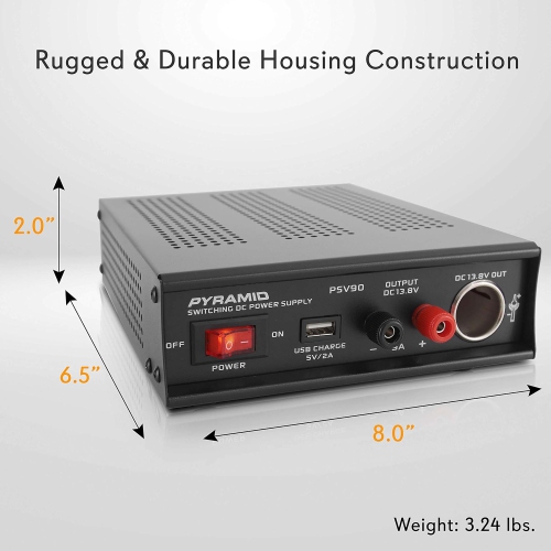 Pyramid Universal Compact Bench Power Supply - 9 Amp Regulated Home Lab Benchtop AC-DC Converter Power Supply for CB Radio, HAM w/ 13.8 Volt DC