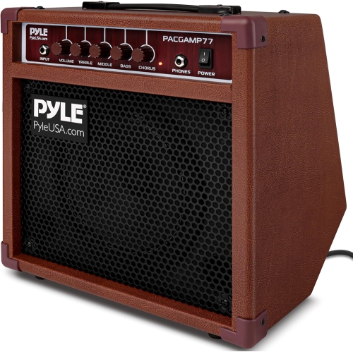 Pyle Acoustic Electric Guitar Amplifier, 15 Watt Portable Mini Amp with Chorus, Volume, Bass, Middle, and Treble Knobs, Headphone Output, Small 8 Inc