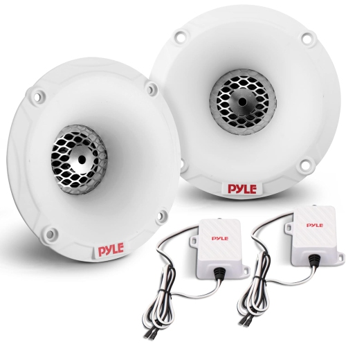 PyleUsa Marine Tweeter Speaker System, One Pair 1inch PEI White Dome Tweeter with Horn Diffuser, 120 Watts Max Power with 4 Ohm Impedance, IP-X5