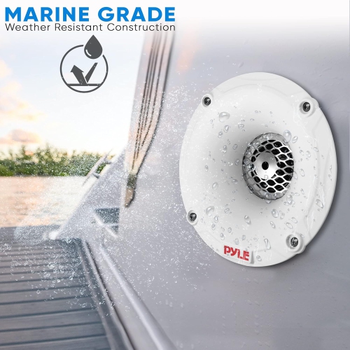 PyleUsa Marine Tweeter Speaker System, One Pair 1inch PEI White Dome Tweeter with Horn Diffuser, 120 Watts Max Power with 4 Ohm Impedance, IP-X5