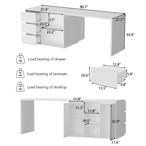 Famapy – Grand îlot de cuisine blanc avec îlot de rangement de cuisine avec tiroir et portes, tablette ouverte, blanc