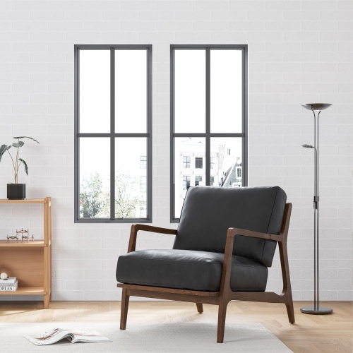 Valencia Ella Top Grain Leather Accent Chair, Black Color