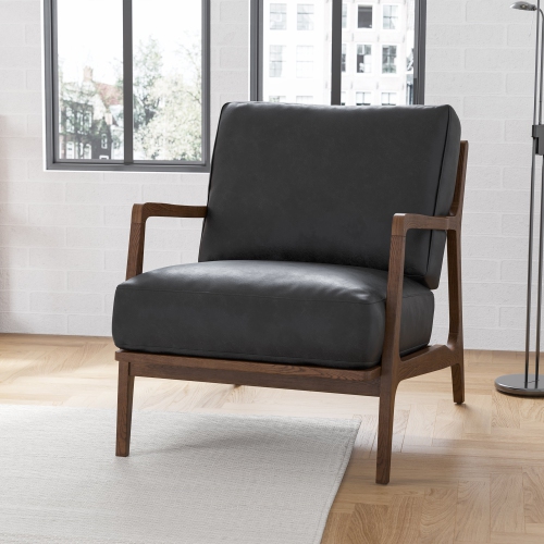 Valencia Ella Top Grain Leather Accent Chair, Black Color