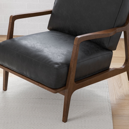 Valencia Ella Top Grain Leather Accent Chair, Black Color