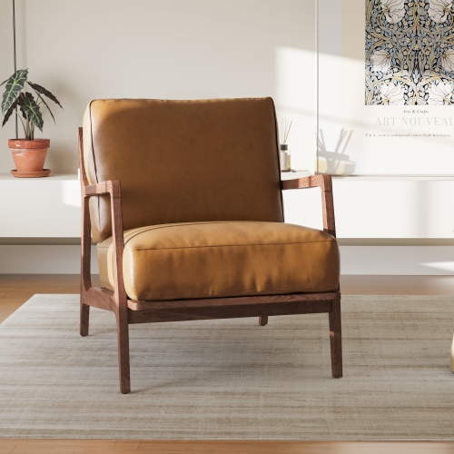 Valencia Ella Top Grain Leather Accent Chair, Cognac Color